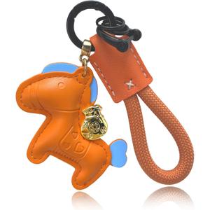 Handmade Horse Leather Keychain - Bag Charms for Handbags, Car Keys, Purse, Backpack & Gift Idea (Orange)
