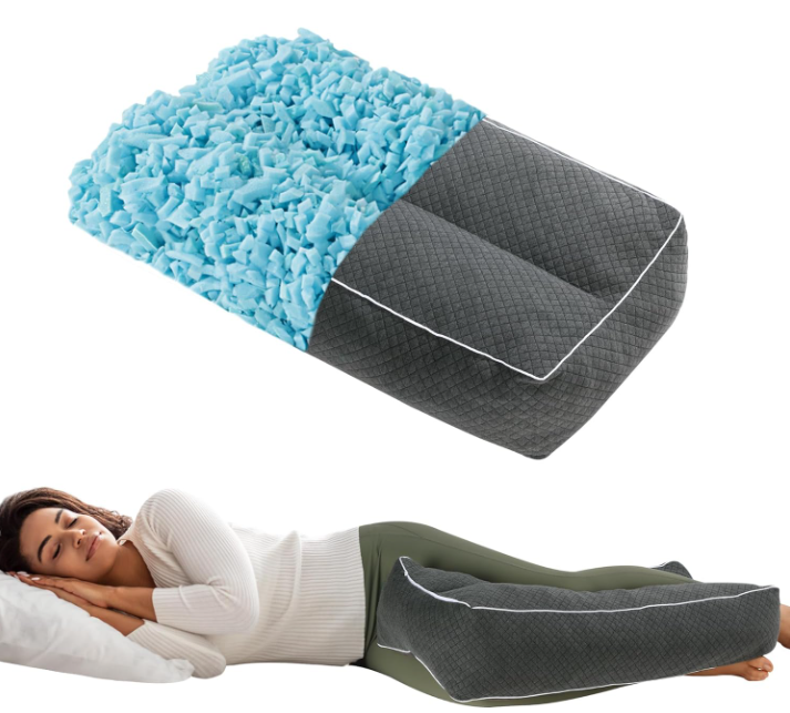 HOMBYS Shredded Memory Foam Knee Pillow for Side Sleepers, 6.5" Height Pillow Between Legs for Aligns Spine & Relieves Pressure Hip & Leg Elevation, Supportive Pillow for Pregnancy, Sciatica, Grey
