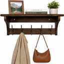 Wall Mounted Coat Rack with Shelf, Solid Wood & Metal Hooks – 23.2 Inch Entryway Organizer with 5 Hooks for Hanging Coats, Hats, Bags, Keys, Rustic Brown for Hallway, Bedroom, Bathroom（23.2 Inch）
