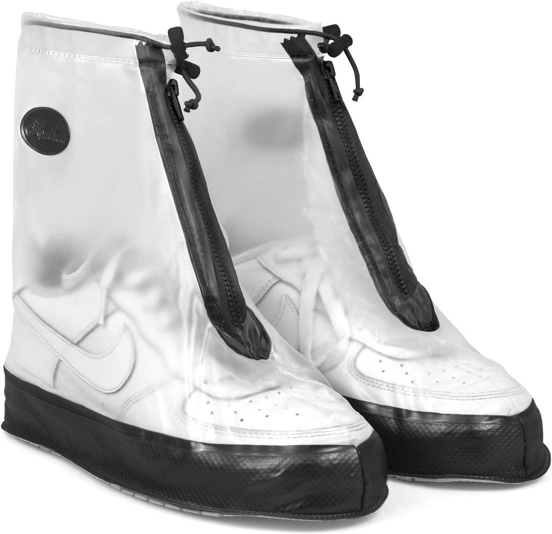 Rain Shoe Covers | Waterproof Shoe Covers for Men Women | Reusable Galoshes Overshoes (3X-Large, Clear / Black)
