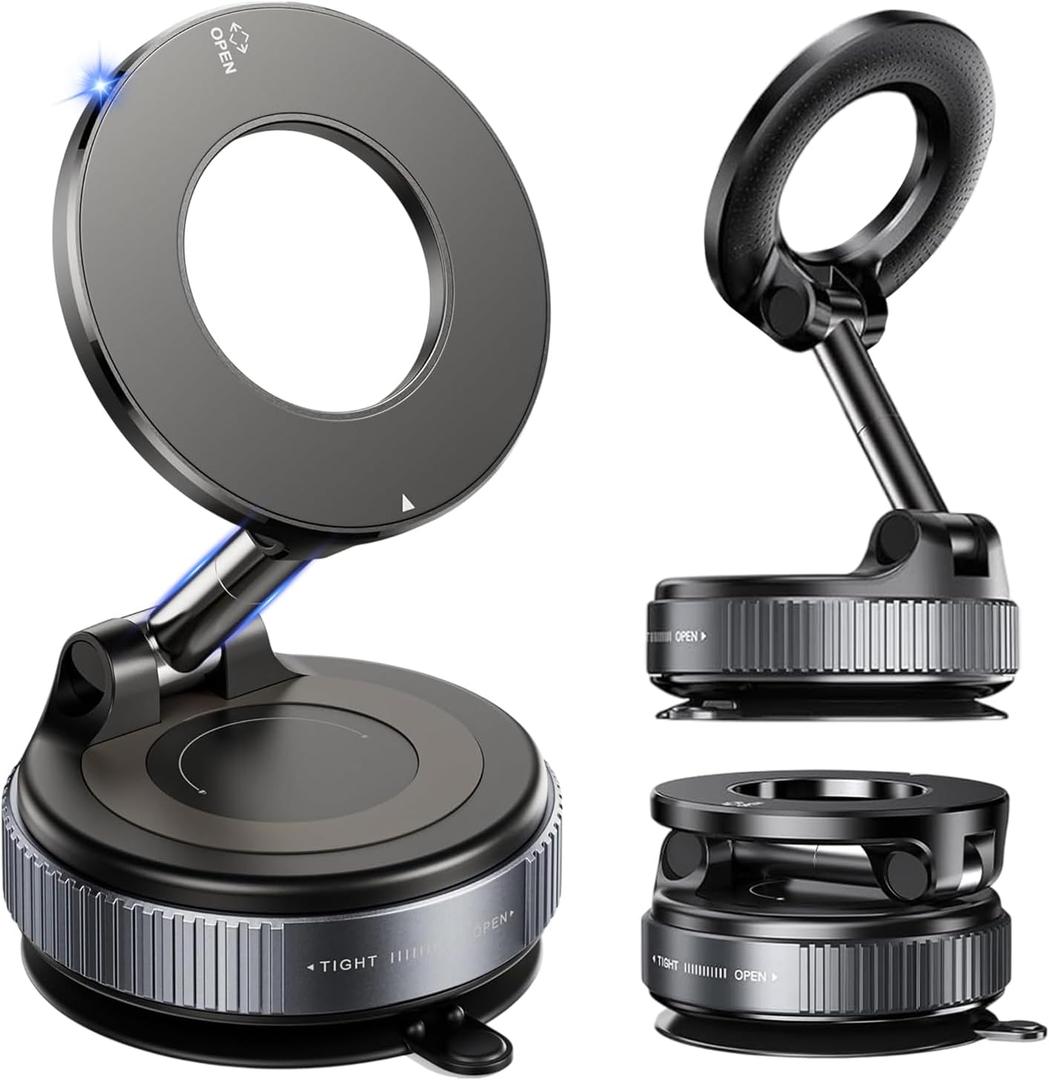 2 x 2026 Magnetic Phone Holder [96+LBS Super Grip Suction Cup & 2800GF Strongest Magnetic] 360 Vacuum Phone Mount for Car, Gym, Mirror & Smooth Surfaces/Car Phone Holder for iPhone 6-12 & Android.