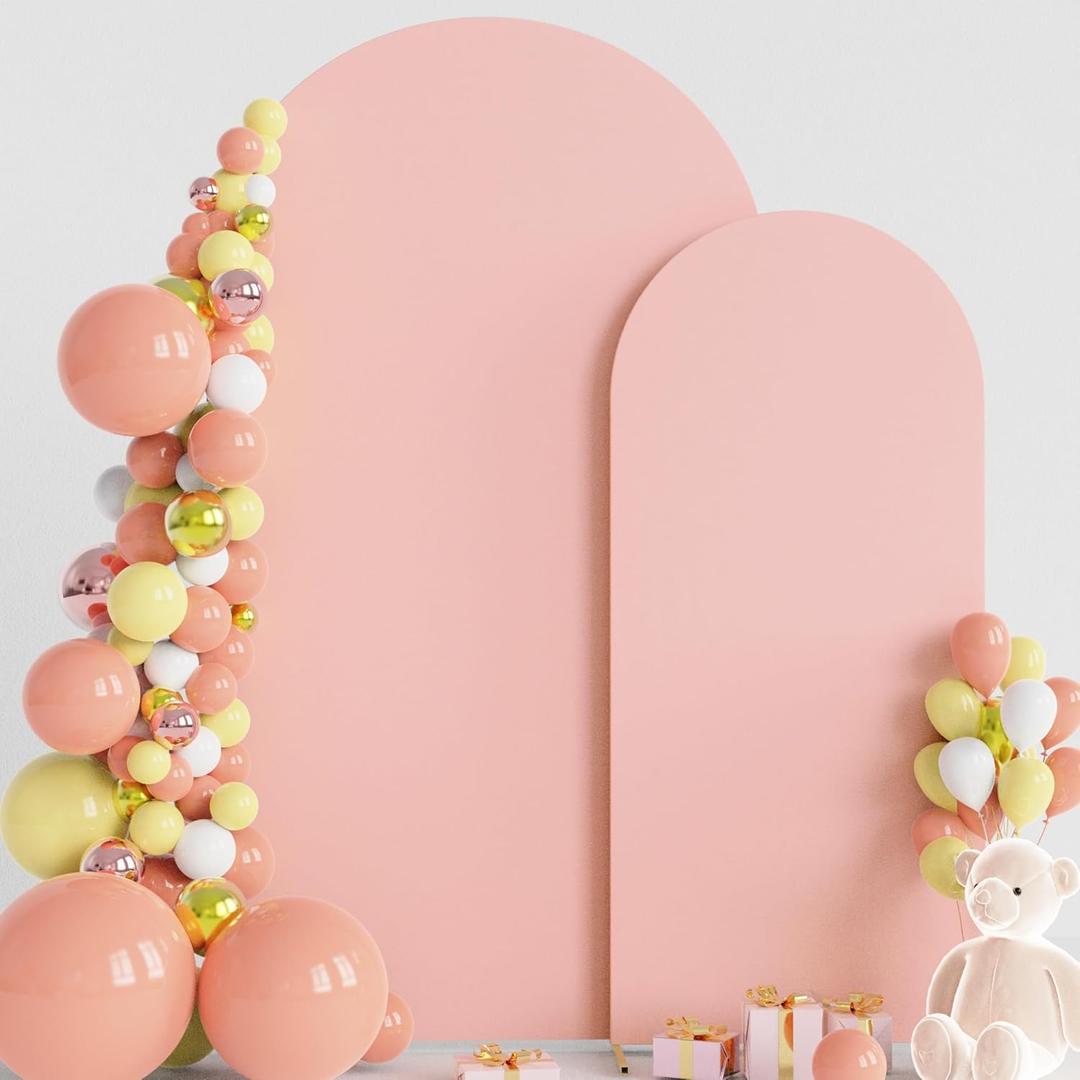 Wokceer Wedding Arch Cover 7.2FT, 6FT Spandex Fitted Wedding Arch Backdrop Covers 2 Set Round Top Chiara Arches Backdrop Cover for Birthday Party Ceremony Banquet Decoration Pale Pink