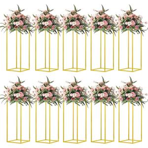 23.6inch 10 pcs Column Vases Gold Centerpieces for Table Metal Flower Stand Gold Wedding Centerpieces for Tables Party Floral Stands for Flowers