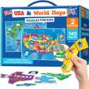 Puzzles for Kids Ages 4-6-8-145pcs World Map & United States Puzzle - Educational Toys for 4+ Year Old - Kids Puzzles Ages 5-8 - Puzzle Games for Kids Ages 5-8 - Gifts for 4 Year Old Girl, Boys