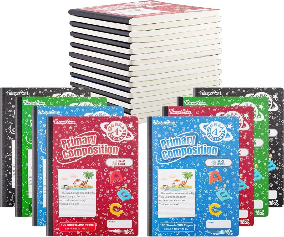 24 Pack Primary Composition Notebook K-2, Primary Ruled Journal, Draw and Write Journal for Kids, Notebook School Supplies for Students, Hard Cover, 200 Pages(100 Sheets)