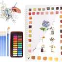 Flowers Watercolor Workbook Kit, Orchid Watercolor Workbook for Beginners 12 Flowers Beginner Friendly Sketched Illustrations,Lay Flat Spiral Pages for Beginners