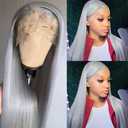 Grey Lace Front Wigs Glueless Human Hair Pre Plucked Silky Straight Gray Virgin Hair 13x4 HD Transparent Lace Frontal Glueless Silver Human Hair Wigs for Women 30 Inch 150% Density with Baby Hair (#13x4 Grey)