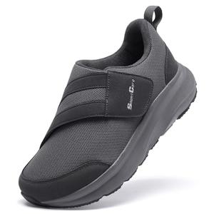 SILENTCARE Diabetic Shoes for Men Wide Toe Box Slip-on Shoes for Swollen Feet Adjustable Walking Shoes for Elderly Foot Pain Relief Neuropathy Grey 13