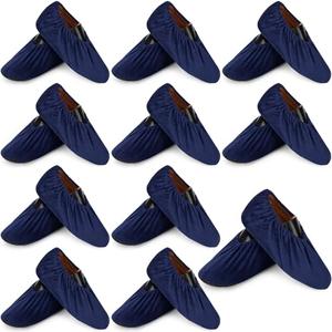 JaGely 11 Pairs Reusable Shoe Covers Non Slip Cloth Washable Thickened Bowling Shoe Covers for Indoors Men Women(Navy)