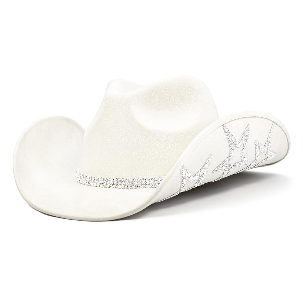 Keilin Rhinestone Cowgirl Hat Disco Cowboy Hat Felt Western Nashville Bachelorette Party Hat for Teens and Adults