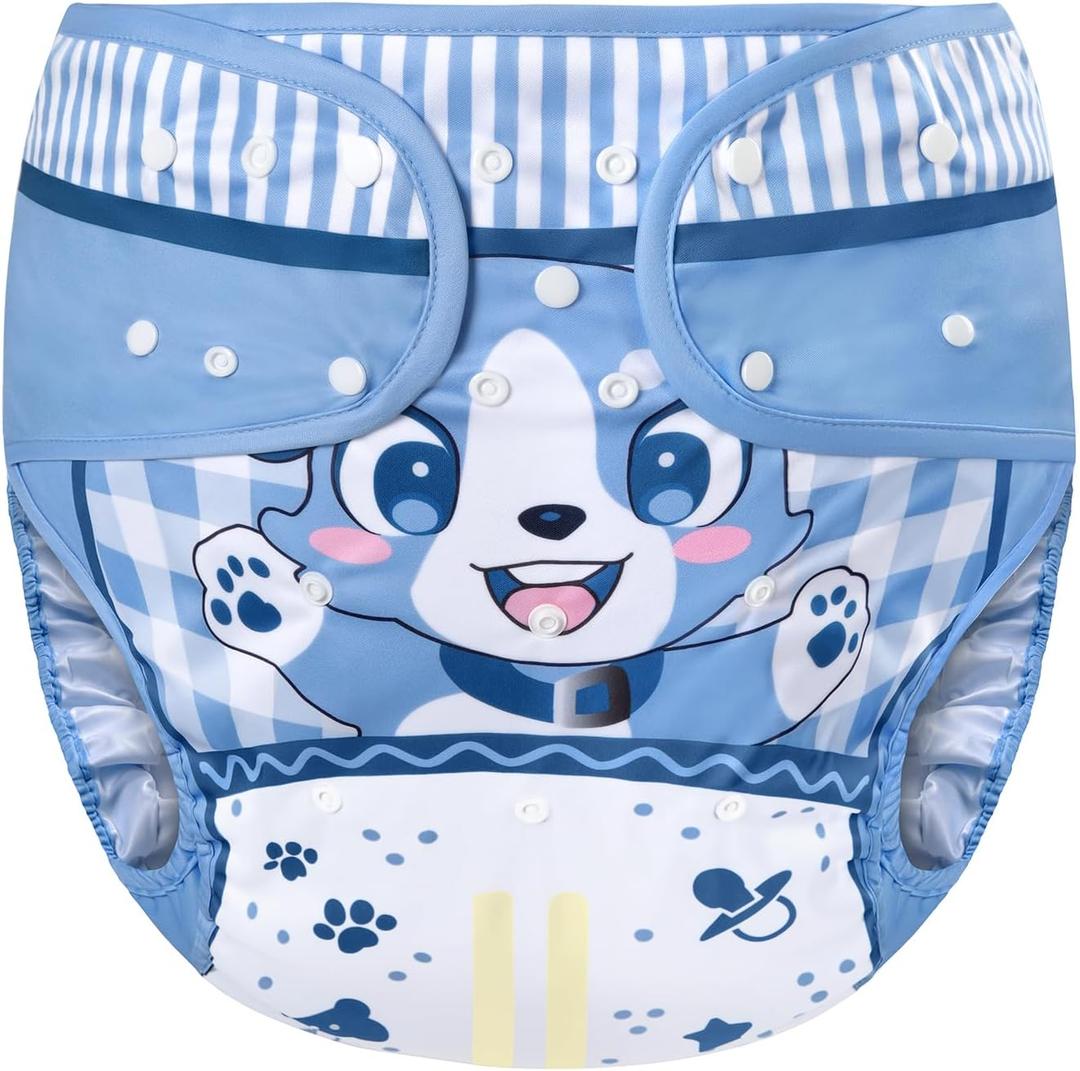 Littleforbig Washable Adjustable Reusable Waterproof Cloth Adult Diaper Wrap Cover- Little Blue L