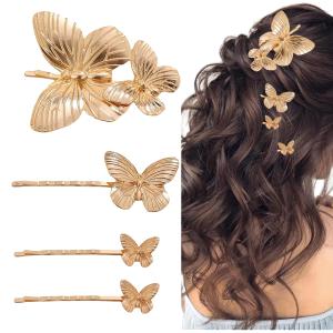 4Pcs Gold Butterfly Hair Clips Metal Alloy Bobby Pins Hair Accessories Butterfly Accessories for Bride Wedding Women Girls Daily Use