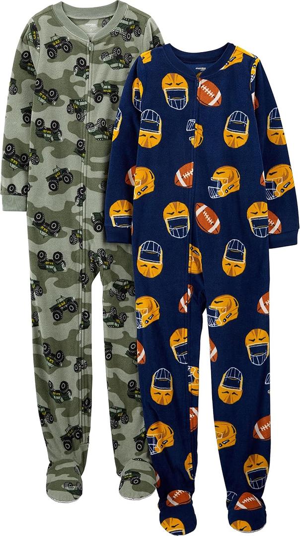 Simple Joys by Carter's Boys Kid Little 2-Pack Loose-Fit Fleece Footed Pajamas, Football/ Monsters, 8
