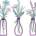 Pigort 3 Pieces Metal Flowers Wall Arts - Rustic Farmhouse Decor Purple Minimalist Flower Wall Decors for Living room Bathroom Bedroom Dining Room-Housewarming Gifts(Purple, Vase-C)