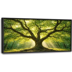 Large Tree of Life Framed Wall Art,Oversized Green Tree Forest Wall Decor,Natural Landscape Pictures for Living Room,Canvas Print Painting Modern Artwork Bedroom Office Bathroom 60L x30W