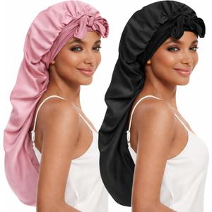 DEMAZALO Silk Long Bonnet for Braids & Curly Hair, Silk Satin Bonnet for Sleeping, Extra Large Bonnets for Women Braid