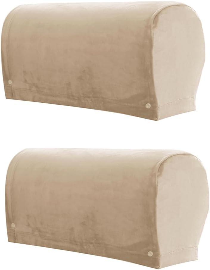 LINGXIYA A Pair Velvet Armrest Covers,Stretch Spandex Armchair Covers for Chairs Couch,Furniture Protector Armchair Slipcovers for Sofa with Twist Pins,Sand