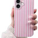 Compatible with iPhone 17 Case,Cute Aesthetic Striped Pattern Cover for Women Girls,Soft TPU Shockproof Protective Stylish Kawaii Case for iPhone 17 6.3",Pink