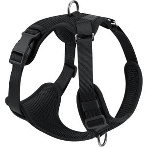 No Pull Dog Harness for Small Medium Large Dogs - Adjustable 2 Layer Mesh Dog Vest with Dual Clip, Escape Proof, Quick Release, Lightweight Breathable Mesh for Walking Hiking (Black,M)