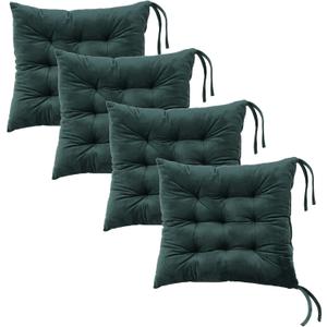 Set of 4 Chair Cushions for Dining Chairs with Ties, Indoor Non-Slip Kitchen Chair Pad and Dining Room Seat Cushion Mat for Office Living Room Outdoor 15.5" - Dark Green