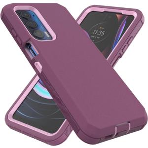 for Motorola Moto Edge 2021 Case, Moto Edge 5G UW Case, Heavy Duty Defender Dustproof Shockproof Protection 3 in 1 Rugged Phone Cover (Purple)