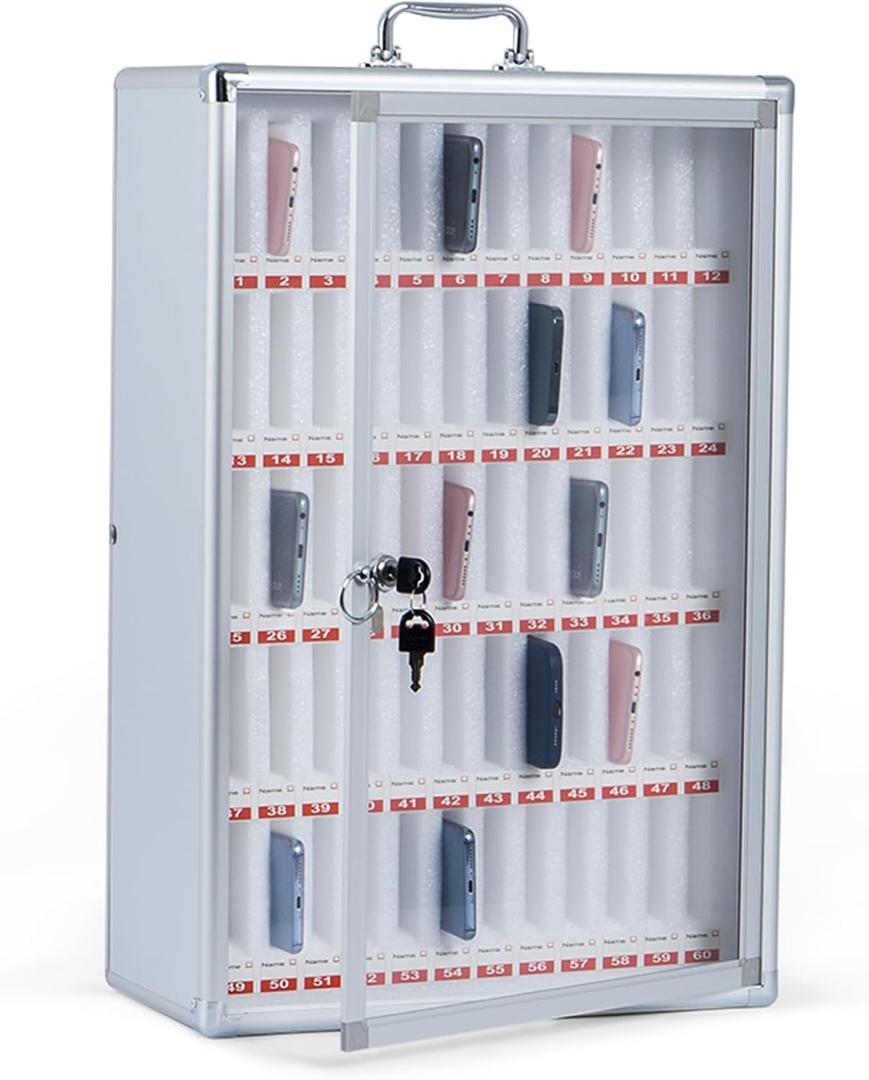 AIWFL 60 Slots Classroom Cell Phone Locker, Aluminum Alloy Cell Phone Storage Box, Wall Mounted Cell Phone Holder Cell Phone Storage Cabinet for Schools Office Gym