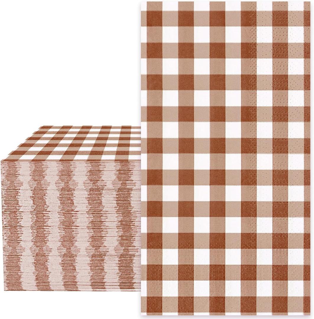 Whaline Terracotta Guest Napkins Buffalo Plaid Disposable Paper Pack 3 Ply Wedding Dinner Hand Napkin Towel for Wedding Birthday Bride Shower Party Supplies Table Decorations, 80Pcs