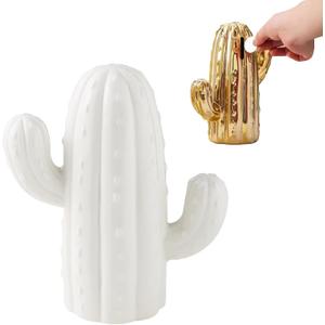 Piggy Bank for Adults, Ceramic Cactus Money Bank Girls, Cute Decoration Coin Bank, Christmas Birthday Gifts for Boys Girls, Home Decor for Living Room Bedroom (White)