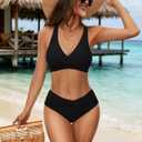 Women Twist Front Bikini Sets Two Piece Swimsuit Criss Cross Tie Back Bathing Suit (Black, L)