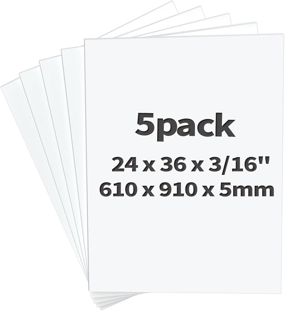 CreGear Foam Boards 5 Pack, 24" x 36" Foam Core Board for Projects, 3/16" Thick White Poster Board Sheets for Signboards, Arts and Crafts, Framing, Display