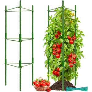 Halatool 2 Pack Tomato Cages for Garden,Up to 48in(4FT) Adjustable Tomato Cage,Garden Stakes Tomato Trellis for Pots,Tomato Plant Support for Raised Garden Bed&Climbing Vegetables Flowers(Green)