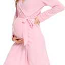 SWOMOG Women's Maternity Nursing Robe Pregnancy Breastfeeding Bathrobes 3 in 1 Labor Delivery Nightgowns (Long Sleeve-pink), S