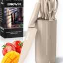 Knife Set, Brewin Kitchen Knife Set, Knives Set for Kitchen, Universal Knife Block, Utility Knife Block Set, Kitchen Essentials, New Home Essentials, Apartment Essentials, Dishwasher Safe (Khaki)