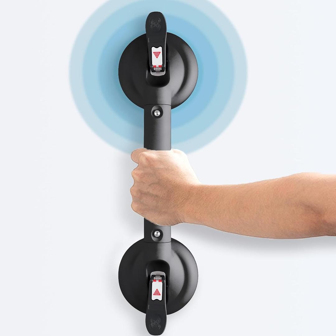 Suction Cup Grab Bars for Bathtubs and Bathroom, Tool Free Shower Handle, Grab Handle for Elderly Suction with Indicators, Shower Grab Bar for Seniors,Black, 17"