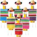 Panitay 6 Sets Tiny Sombrero Hats Mini Serapes for Bottles Beer Poncho Cover Sombrero Bottles Topper for Mexican Fiesta Party Decor
