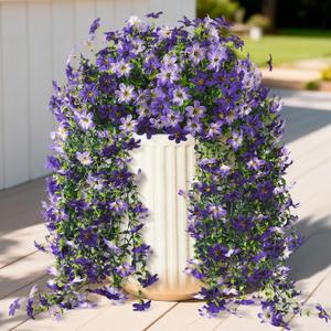 Artificial Fake Hanging Flowers Plants for Outdoor Spring Summer Decoration,2 PCS Faux Silk Daisy with Eucalyptus Leaves,UV Resistant Look Real for Outside Home Planter Porch Patio Balcony Yard Decor