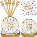 Lounsweer 96 Pcs Christmas Party Supplies Paper Plates and Napkins Disposable Dinnerware Set Include Christmas Plates Napkins Forks for Xmas Holiday Table Decorations 24 Guests(Christmas Tree)