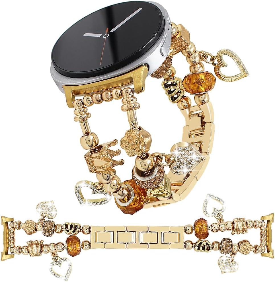 Gold Watch Bands Compatible with Samsung Galaxy Watch 8 40mm/44mm/Classic 46mm, Unique Charms Chain Strap Pandora Bracelet Wristband for Galaxy Watch 8 Classic 46mm Women