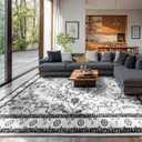 LBRO2M Boho Area Rug 9X12 Washable Rugs for Bedroom Low Piles Indoor Carpet, Non Slip Soft Rug for Living Room, Dining Room, Gray Rug Foldable Pet Friendly Area Rugs Stain Resistant (9'X12' Gray)