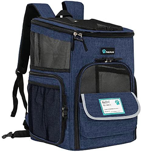 PetAmi Dog Backpack Carrier, Airline Approved Cat Backpacks for Carrying Small Large Cats, Pet Carrier Back Pack, Ventilated Soft Sided for Travel, Hiking, Camping, Max 18 lbs, Navy