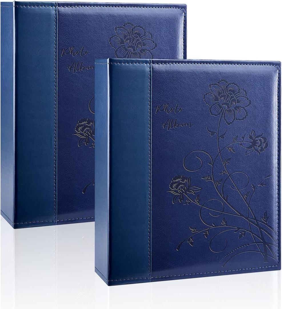 Photo Album 8x10 2 Packs Clear Pages Pockets Leathe Cover Slip Slide in Photo Album Each Holds 50 Vertical 8x10 Photos Picture Book for Wedding Family (Blue)