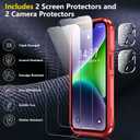 SPIDERCASE for iPhone 14 Case/iPhone 15 Case, [15 FT Military Grade Drop Protection][Non-Slip] 2 Pack [Tempered Glass Screen Protectors+Camera Lens Protectors] Heavy Duty Shockproof Case, Red