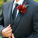 Lookein Set of 6 Boutonnieres for Men's Groom/Groomsmen, Artificial Flowers in Burgundy & Navy Blue for Formal Ceremonies and Dinners