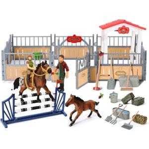 Horse Stable Playset, Horse Toys Set for Girls and Boys with Rider, Farm Animal Figurines Barn Toys, Pretend Play for Kids 3-5 6 7 8-10 Birthday Gifts