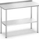 All-Stainless Steel Prep Table, 24 X 48 Inches, with Rounded-Corner Backsplash and Adjustable Undershelf, Heavy-Duty for Outdoor Use,Restaurants,Hotels,Workshops,Kitchens,Gardens, and Garages