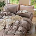 MooMee Bedding Duvet Cover Set 100% Washed Cotton Linen Like Textured Breathable Durable Soft Comfy (Heathered Mauve Brown, Queen 90"x90")