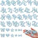 62Pcs Self Adhesive Pearl Letter Patches (A-Z) Star Butterfly Heart Bowknot Flower Glitter Pearl Letter Patches Rhinestone Applique for DIY Clothes, Bags, Shoes Blue, 62pcs Golden