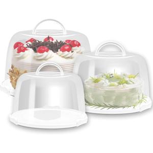 3 Pack Round Cake Carrier Set, 12/8/9 inch Portable Cake Transport Container with Lid and Handle, Cake Holder with Cover Storage Container for Bundt Cakes Cupcakes & Desserts