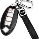for Nissan Key Fob Cover with Keychain,Soft TPU Key Case Shell Full Protection for Altima Rogue Maxima Sentra Infiniti Armada Sedan Murano Pathfinder Frontier 3 4 5 Button Holder (Black)
