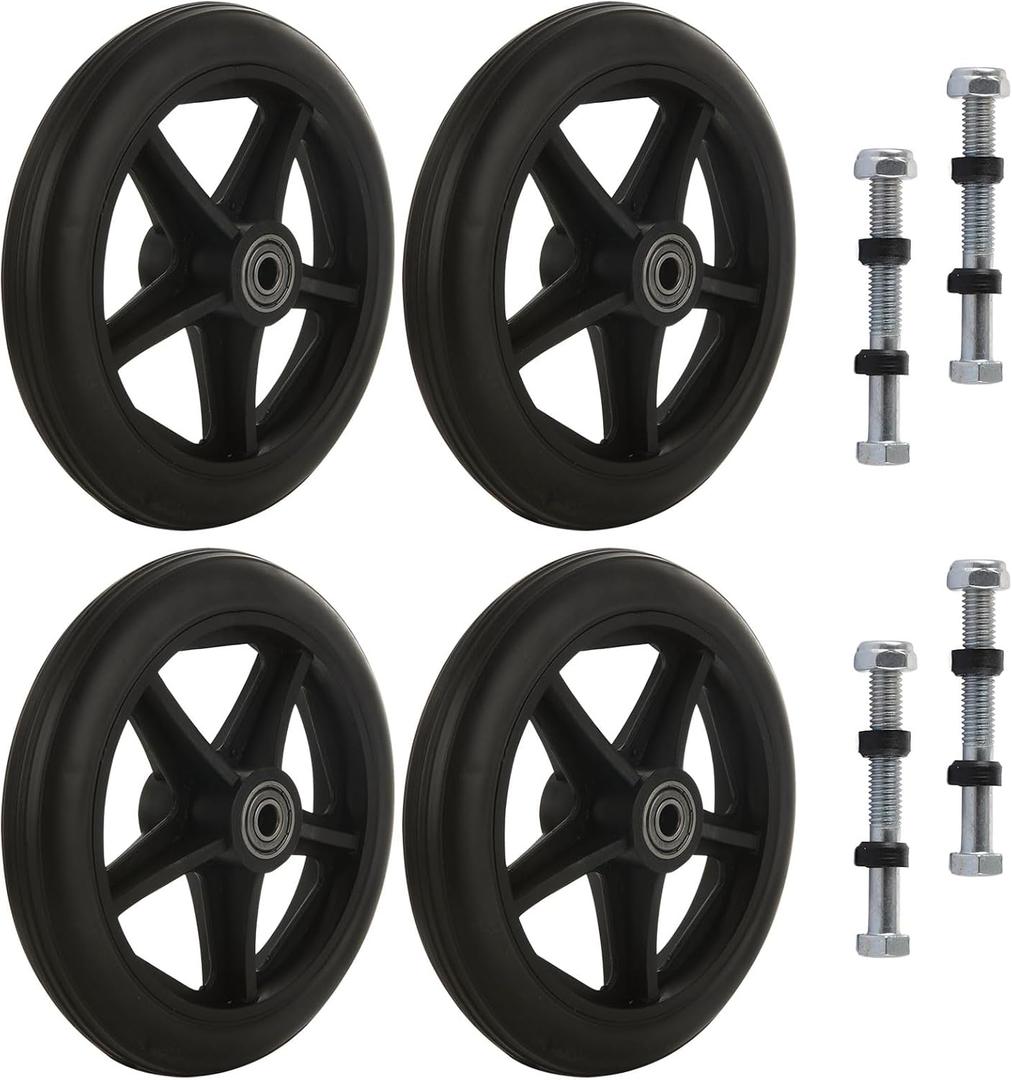 4 Pack Walker Wheels, 6 Inch Walker Replacement Front Wheels with Screw Rods, Rubber Rollator Replacement Wheels for Compatible Walkers, Rollators, Wheelchairs and Mobility Accessories
